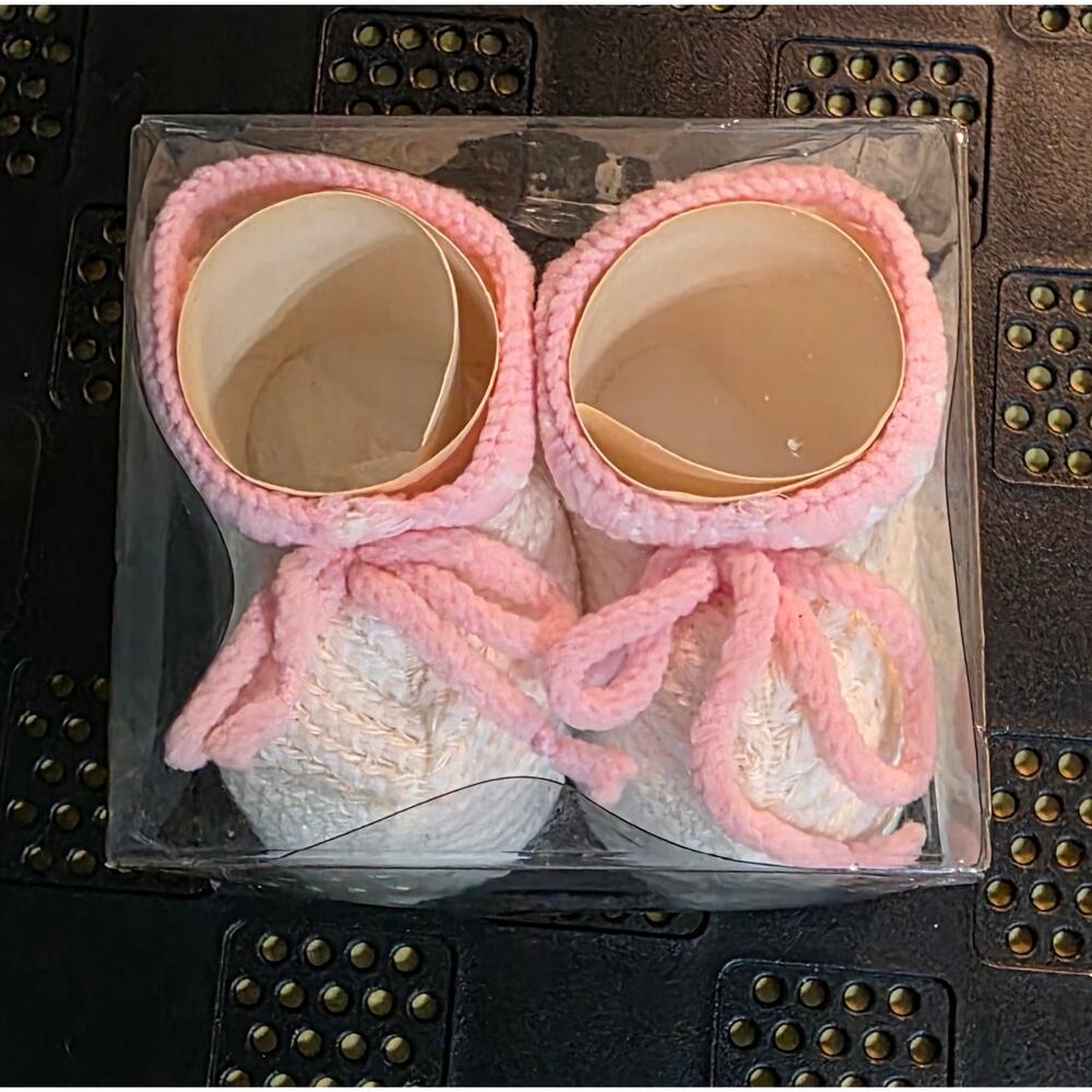 Vintage Baby Booties Crocheted pink and white NWT